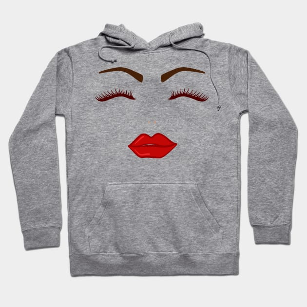 Red Lips, Lashes And Eyebrows Hoodie by THP Creative